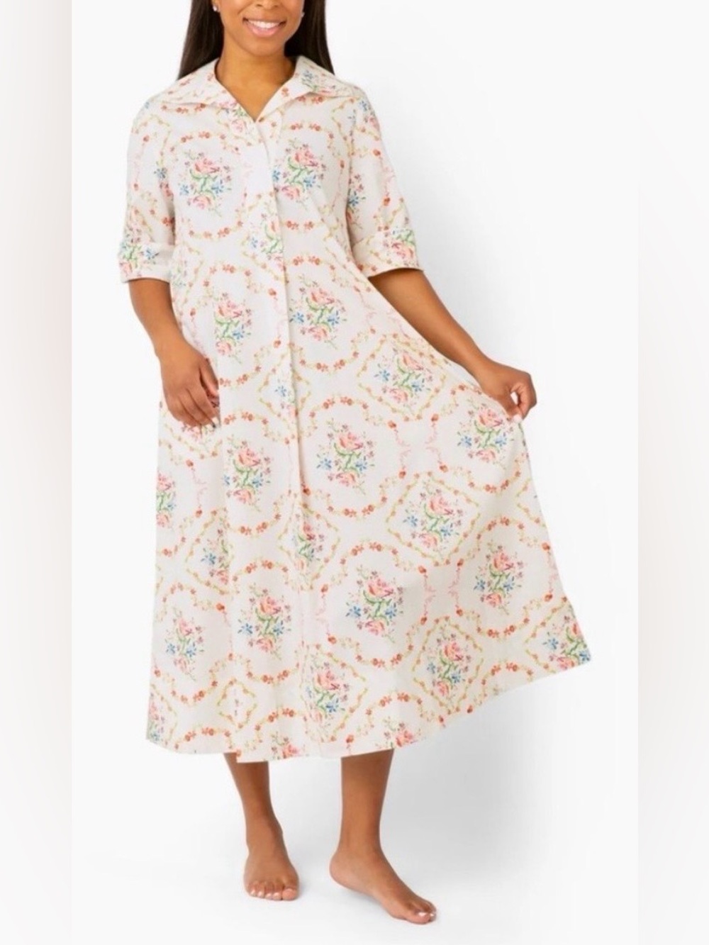 Quiet Culture Weekender Caftan Dress NWT Lorraine Floral Print Cotton Blend M/L
